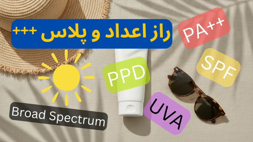 ضدآفتاب، کلاه آفتابی و عینک روی سطح پارچه‌ای روشن